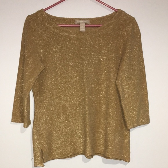 Banana Republic scoop neck gold sparkly sweater - Picture 1 of 7